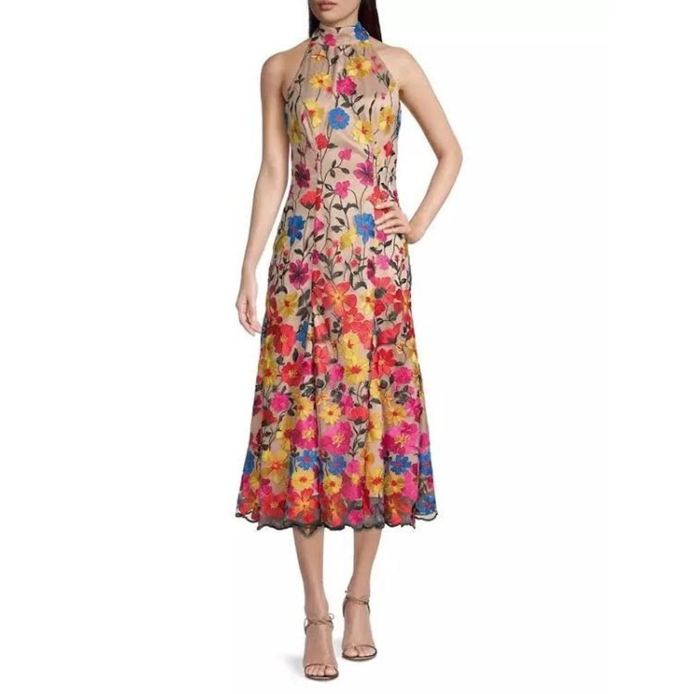 NWT Milly Penelope Floral Embroidered Halter Dress Size 2 $850